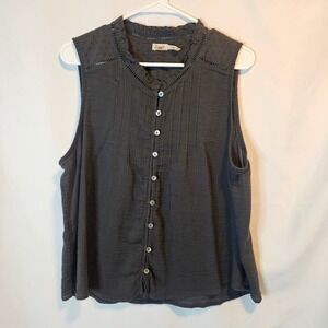 Faherty Women XXL Gray Organic Cotton Gauze Sleeveless Eyelet Pintuck Blouse Top